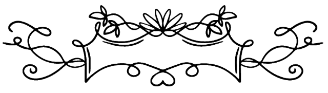 Ornate decorative divider featuring symmetrical floral and leaf motifs. The design includes swirling curves, a central flower cluster at the top, and a heart-like shape formed by intertwining lines at the bottom. Used as a visual break between sections to add elegance and vintage charm.