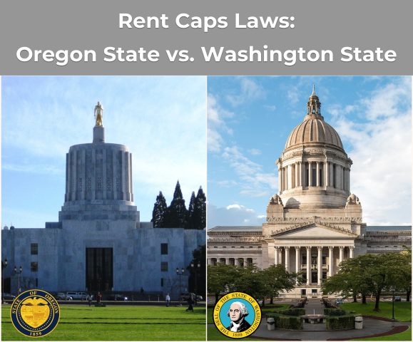 Oregon State Capitol vs. Washington State Capitol illustrating differing rent cap laws for Portland and Vancouver metro income property investors