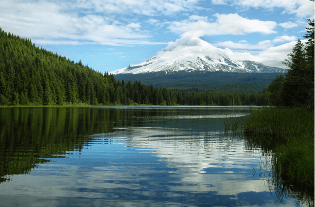 Mt. Hood reflected in Trillium Lake, Clackamas County, Oregon, illustrating recreational and view premiums in residential appraisal.