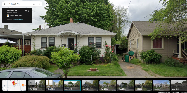 Former single-family home at 11 NE 55th Ave in Portland’s CM2 zone, demolished to make way for a four-story, 16-unit apartment building on a 5,000 sq ft lot. Google Street View – circa 2021.