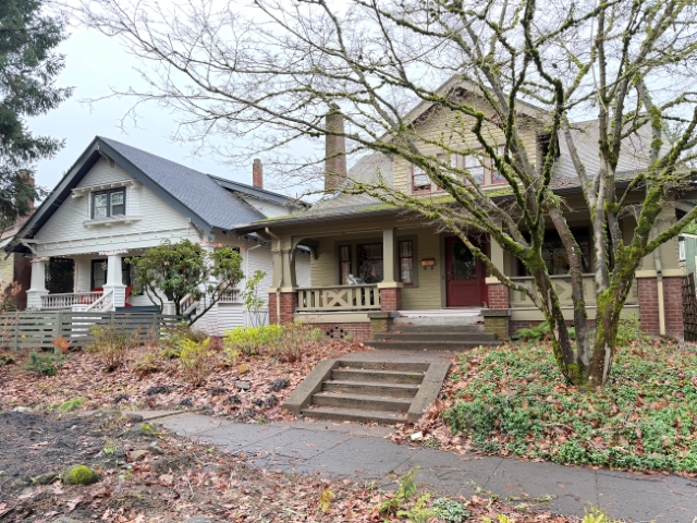 Two classic homes in a Portland neighborhood, with the right house having sold for $1.1M in Q3 2025.