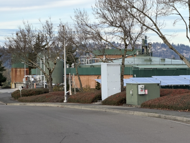Anaerobic digesters at the Gresham Wastewater Treatment Plant, Oregon.
